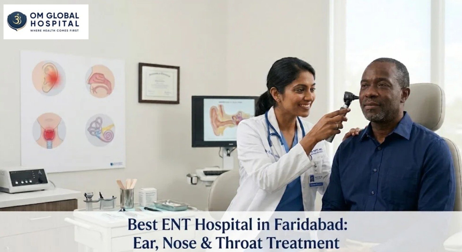 ENT examination for nasal blockage and sinus symptoms.